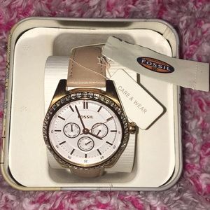 Fossil Watch chronograph leather w/ crystals